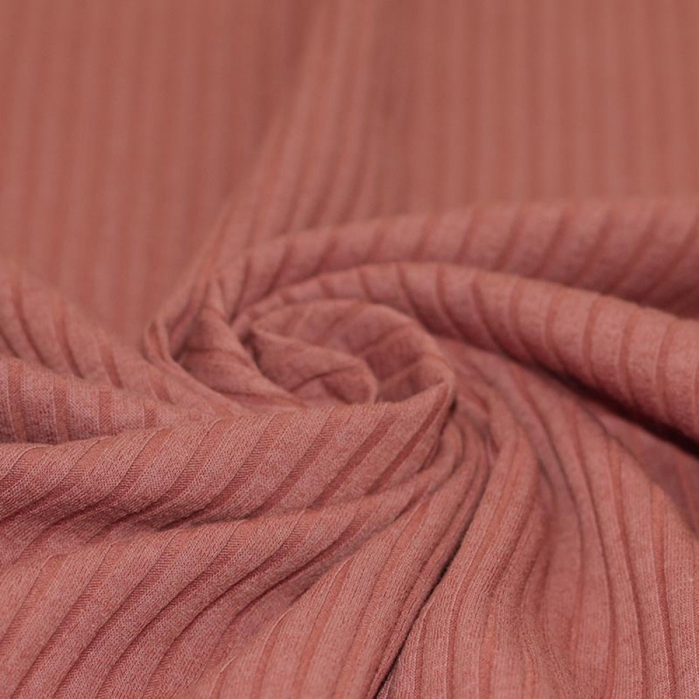 Tissu Maille Tricot à Grosses Cotes Rose Argile