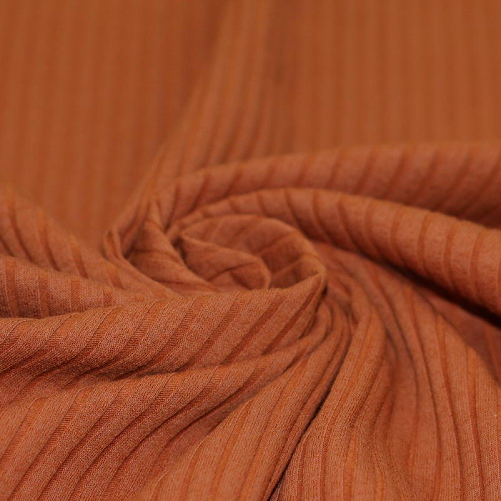 Tissu Maille Tricot à Grosses Cotes Cognac