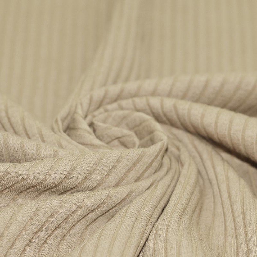 Tissu Maille Tricot à Grosses Cotes Beige Foncé