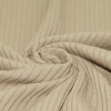 Wide Drop Needle Rib Fabric Dark Beige  - (Jersey Fabrics)