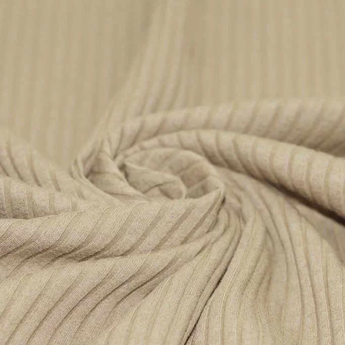 Tissu Maille Tricot à Grosses Cotes Beige Foncé - (Tissus Jersey)