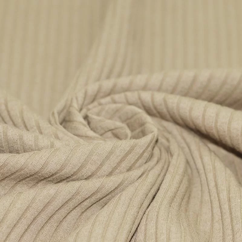 Brede Rib Jersey Stof Donker Beige