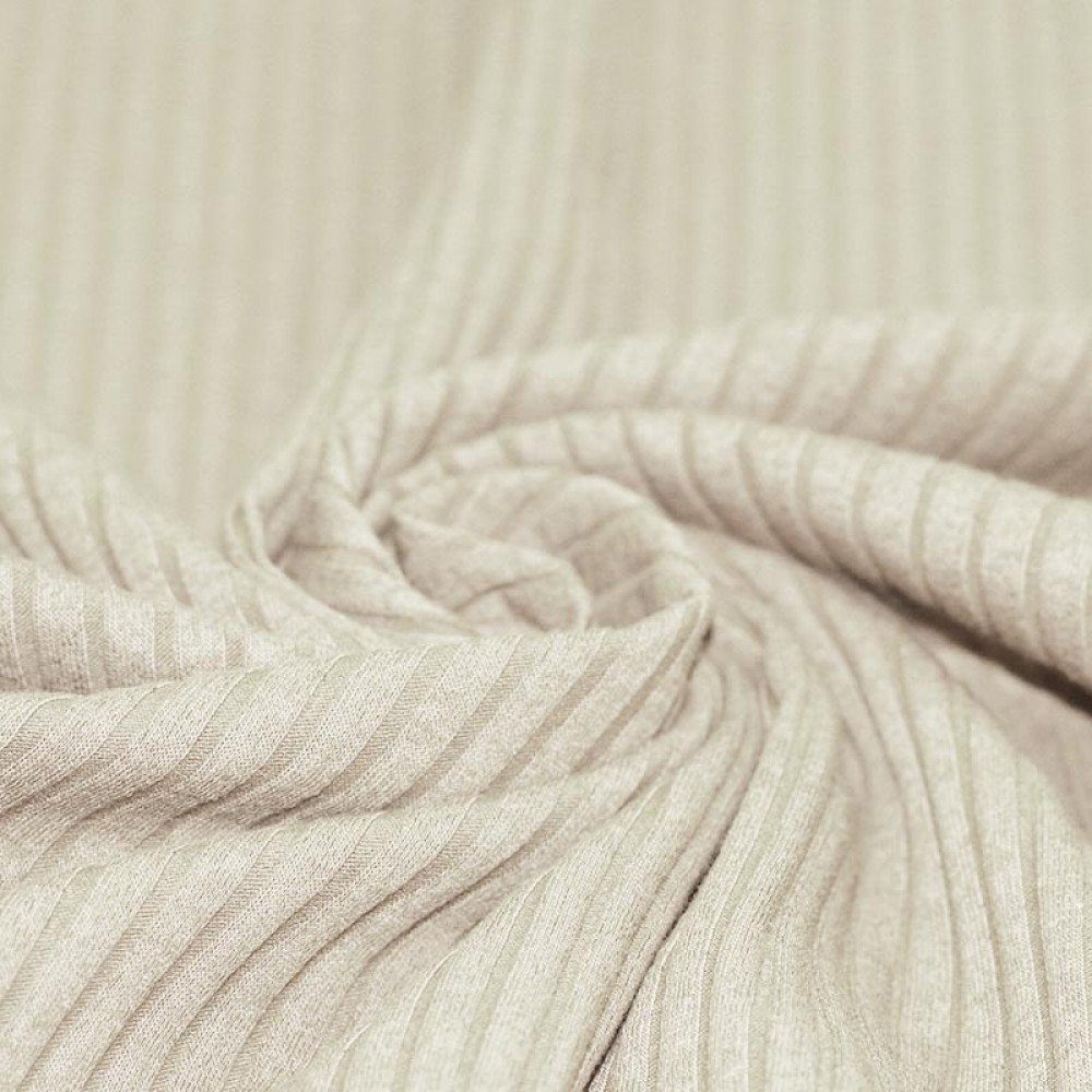 Tissu Maille Tricot à Grosses Cotes Beige Naturel