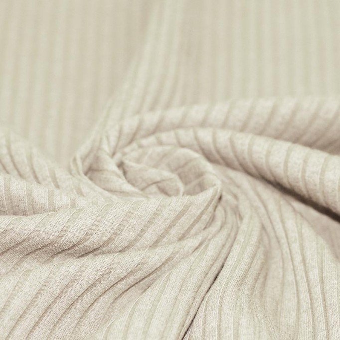 Tissu Maille Tricot à Grosses Cotes Beige Naturel - (Tissus Jersey)