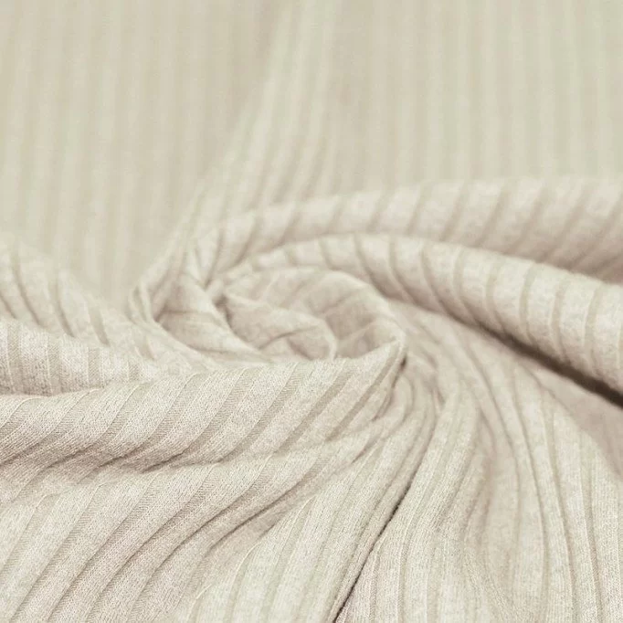 Bredriflet Rib Jersey Strikstof Naturel Beige - (Jerseystoffer)