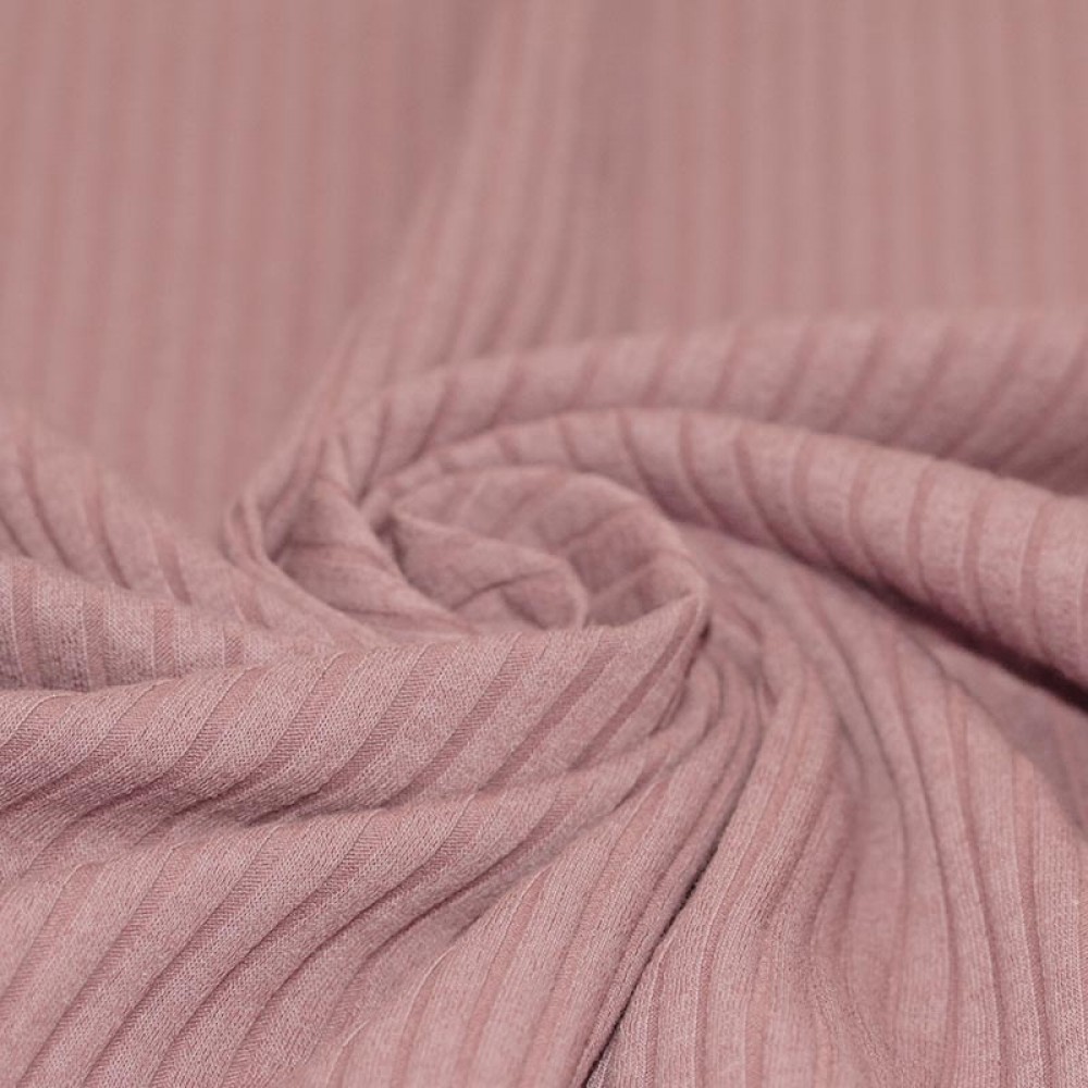 Tissu Maille Tricot à Grosses Cotes Vieux Rose
