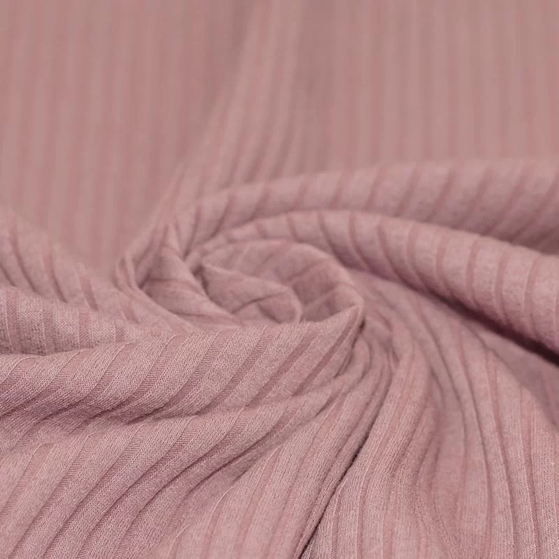 Brede Rib Jersey Stof Oud Roze