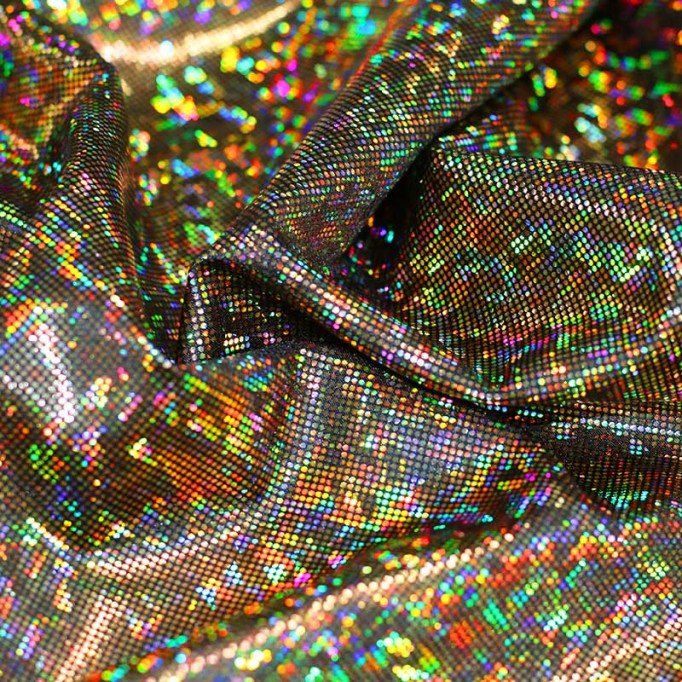 Tissu Hologramme Feuille Noir Or  - (Tissu Hologramme )