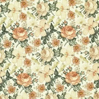 Poplin Katoen Digitale Print - Engelse Tuin Creme