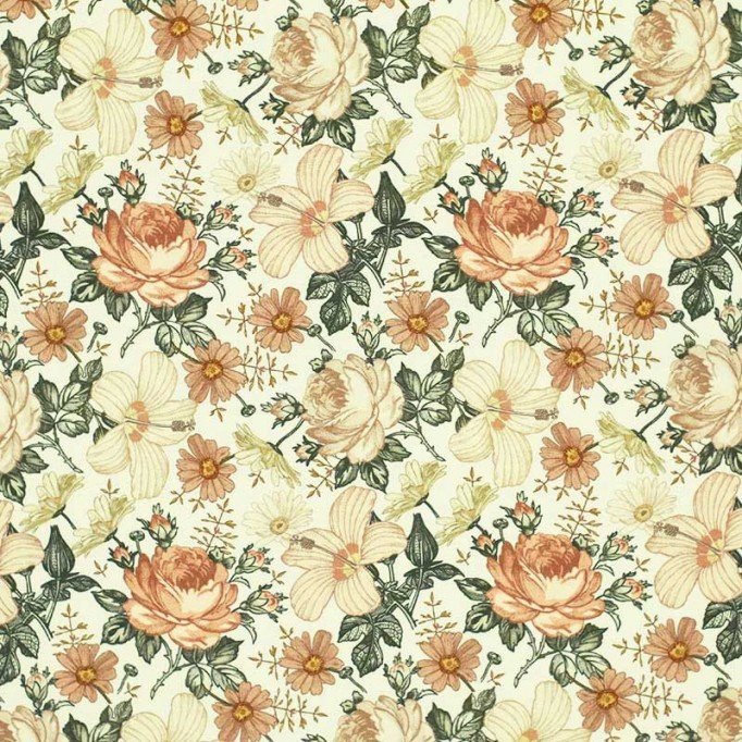 Bomuld Poplin Stof Digital Trykt - Engelsk Have Creme - (Bomuld Poplin Print )