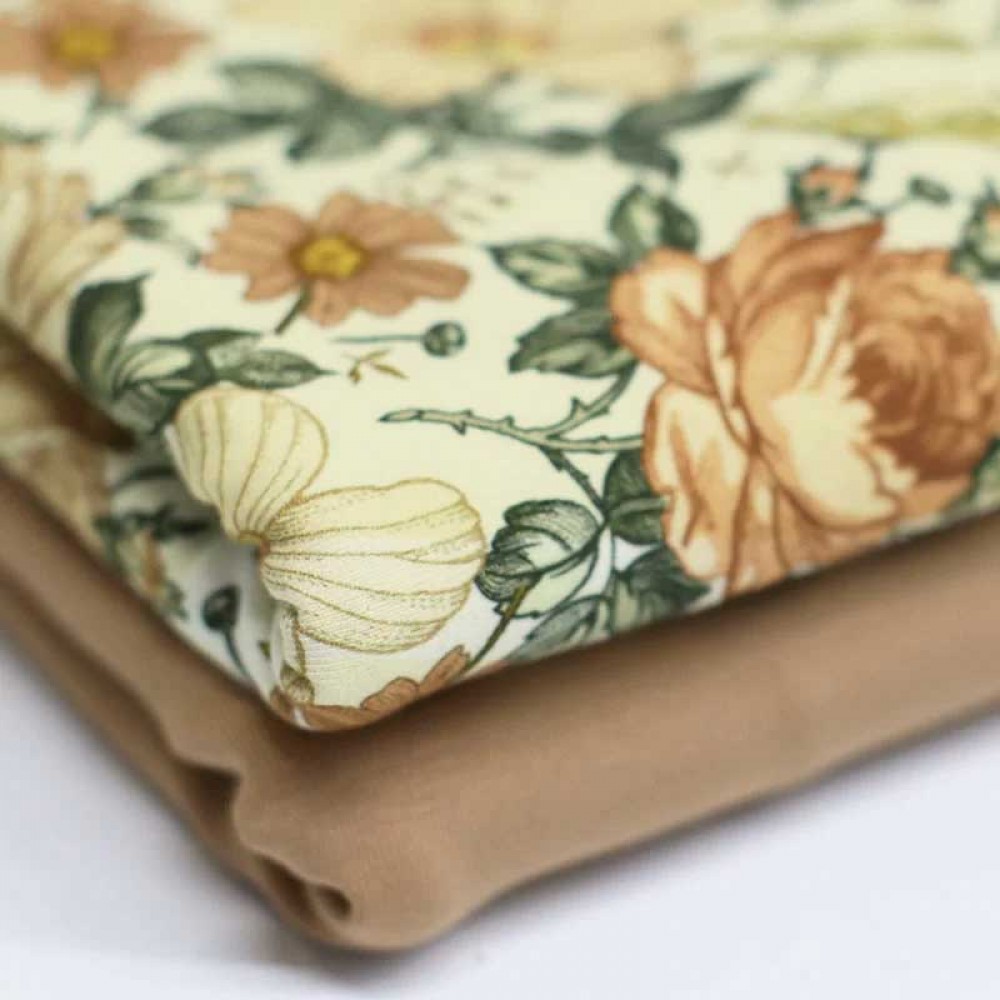 Bomuldjersey Digital Print - Engelsk Have Creme