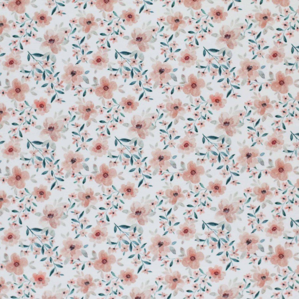 Bomuldjersey Digital Print - Kvæde Forårsblomst