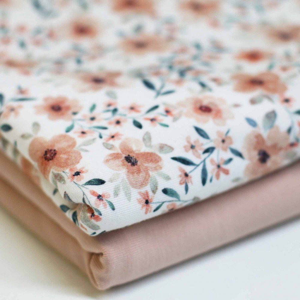 Bomuldjersey Digital Print - Kvæde Forårsblomst