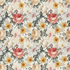 Poplin Katoen Digitale Print - Engelse Tuin Ecru