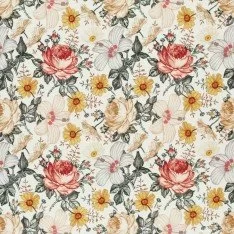 Jersey Cotton Fabric Digital Print - English Garden Ecru