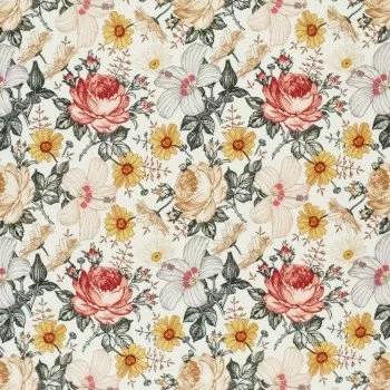 Jersey Cotton Fabric Digital Print - English Garden Ecru