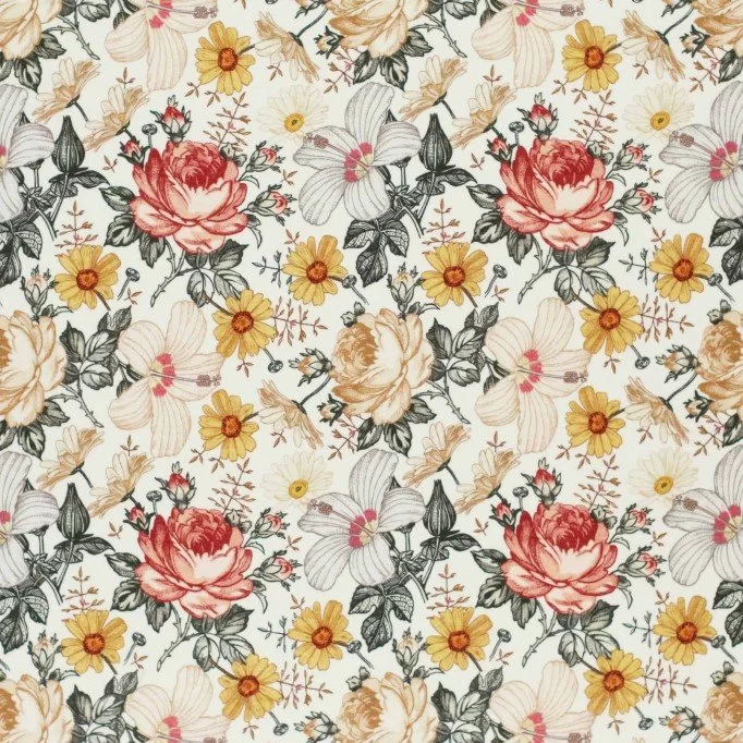 Jersey Di Cotone Stampa Digitale - Giardino Inglese Ecru - (Jersey Di Cotone Digitale Stampata)