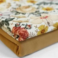 Jersey Cotton Fabric Digital Print - English Garden Ecru Jersey Cotton Fabric Digital Print - English Garden Ecru