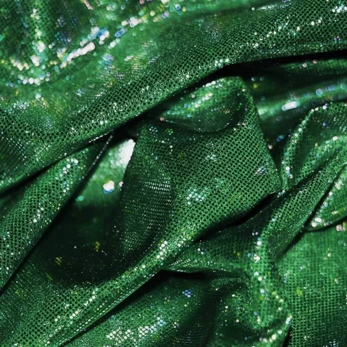 Tissu Hologramme Feuille Vert Foncé - (Tissu Hologramme )