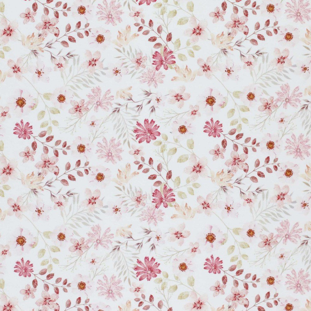 Bomuldjersey Digital Print - Pastel Blomst Lyserød