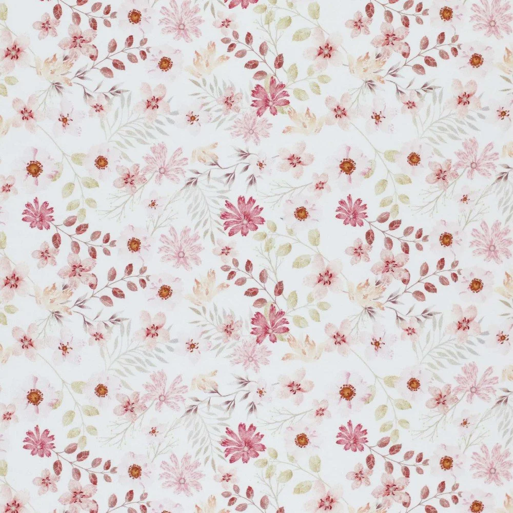 Jersey Katoen Digitale Print - Pastel Bloem Roze