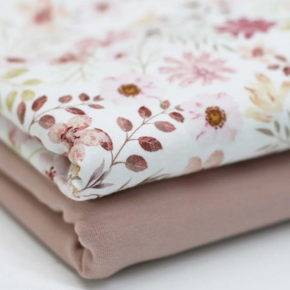 Jersey Katoen Digitale Print - Pastel Bloem Roze