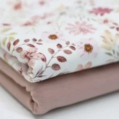 Dzianina Bawełniana Druk Cyfrowy - Pastelowyowy Kwiat Brzoskwinia Różowy