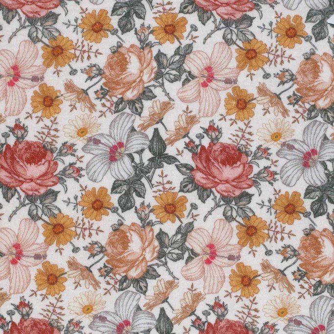 Tissu Double Gaze Impression Numérique - Jardin Anglais Écru - (Tissu Enfant)
