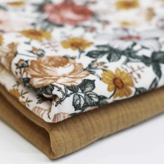 Tissu Double Gaze Impression Numérique - Jardin Anglais Écru - (Tissu Enfant)