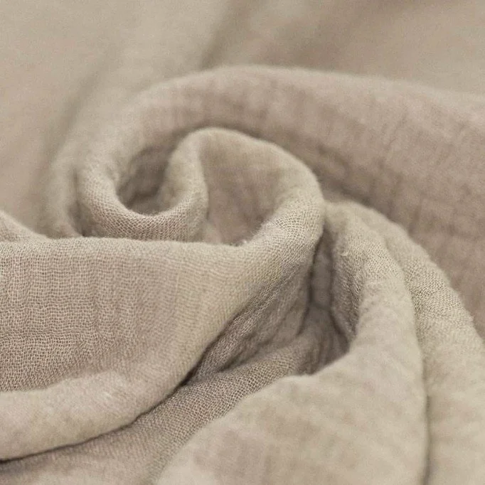 Tissu Double Gaze De Coton Beige Foncé - (Tissus Deco)