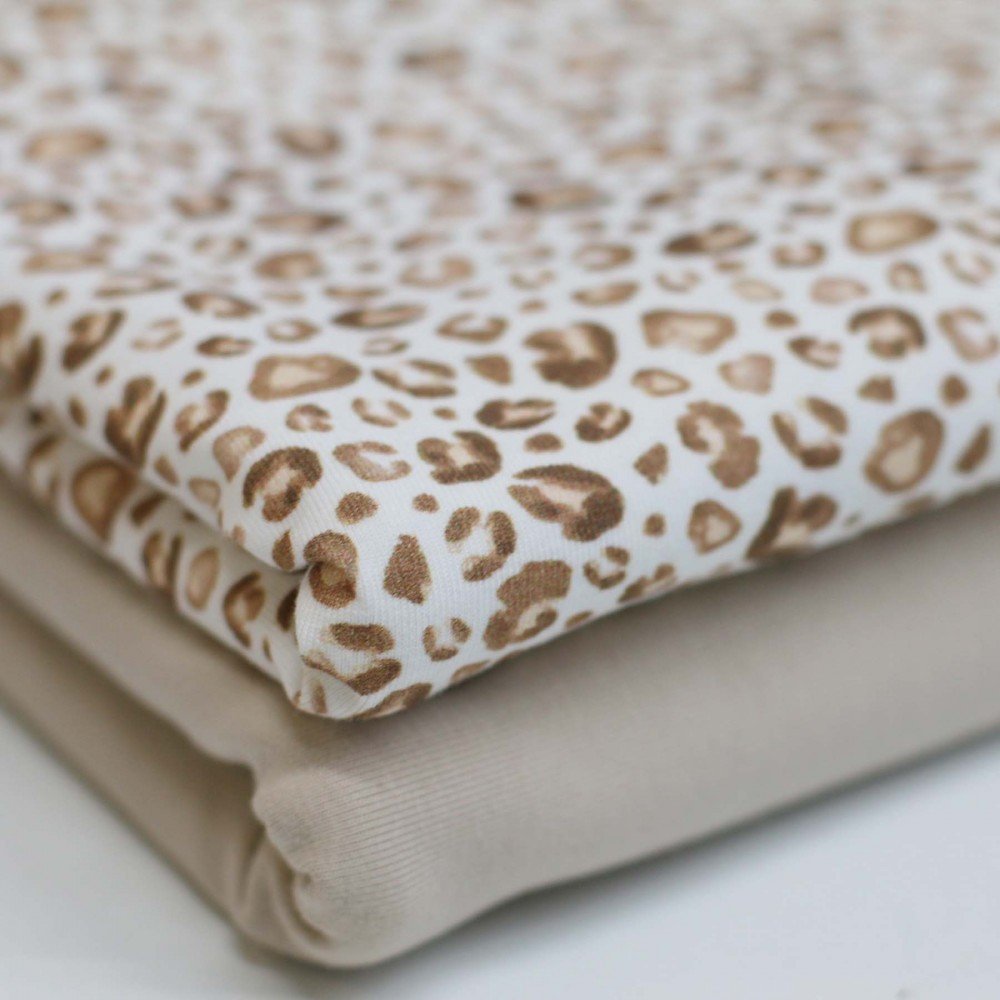Bomuldjersey Digital Print - Leopardtryk Lys Beige