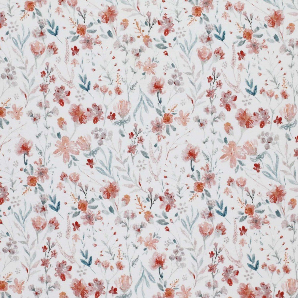 Bomuldjersey Digital Print - Vand Blomst
