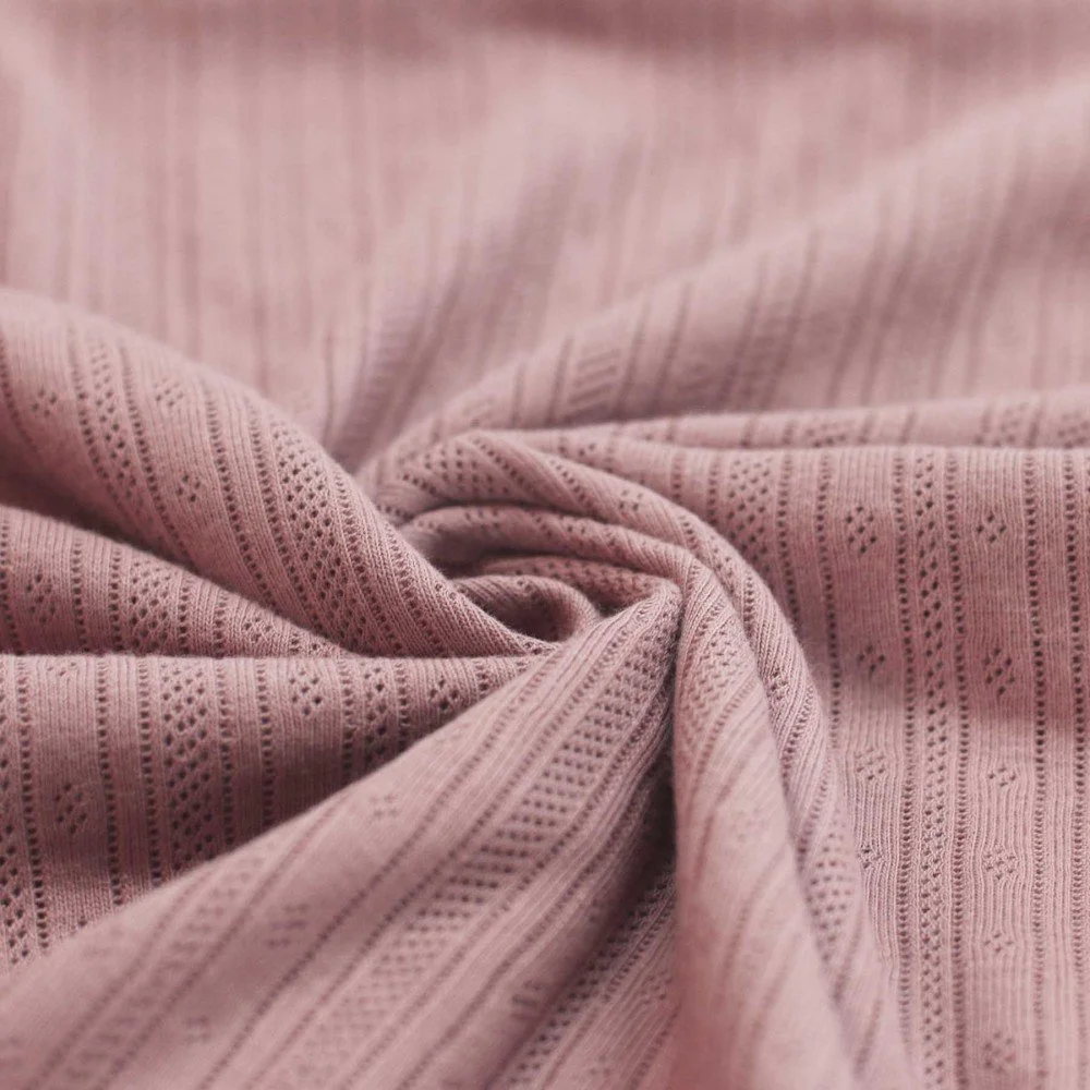 Pointelle Jersey Stof (Strepen) Oud Roze
