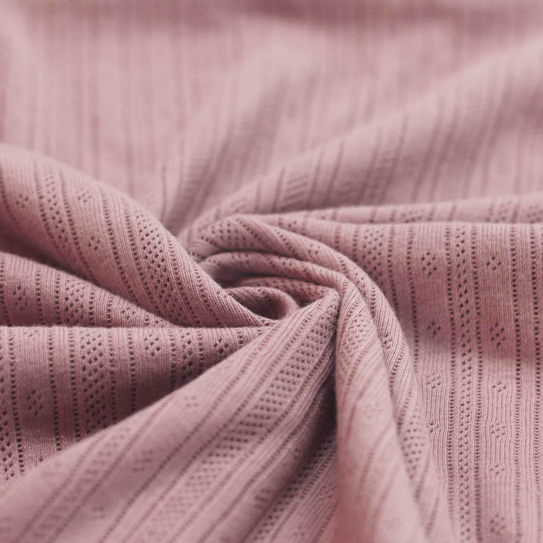 Pointelle Jersey Stof (Strepen) Oud Roze