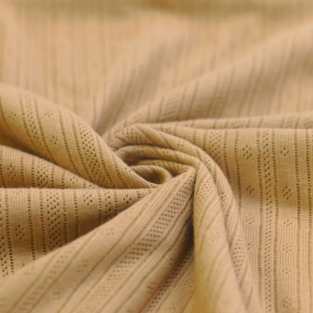 Pointelle Jersey Stof (Strepen) Camel