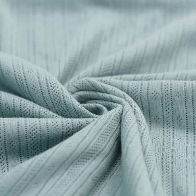 Pointelle Jersey Stof (Strepen) Zeegroen - (Jersey Stoffen)