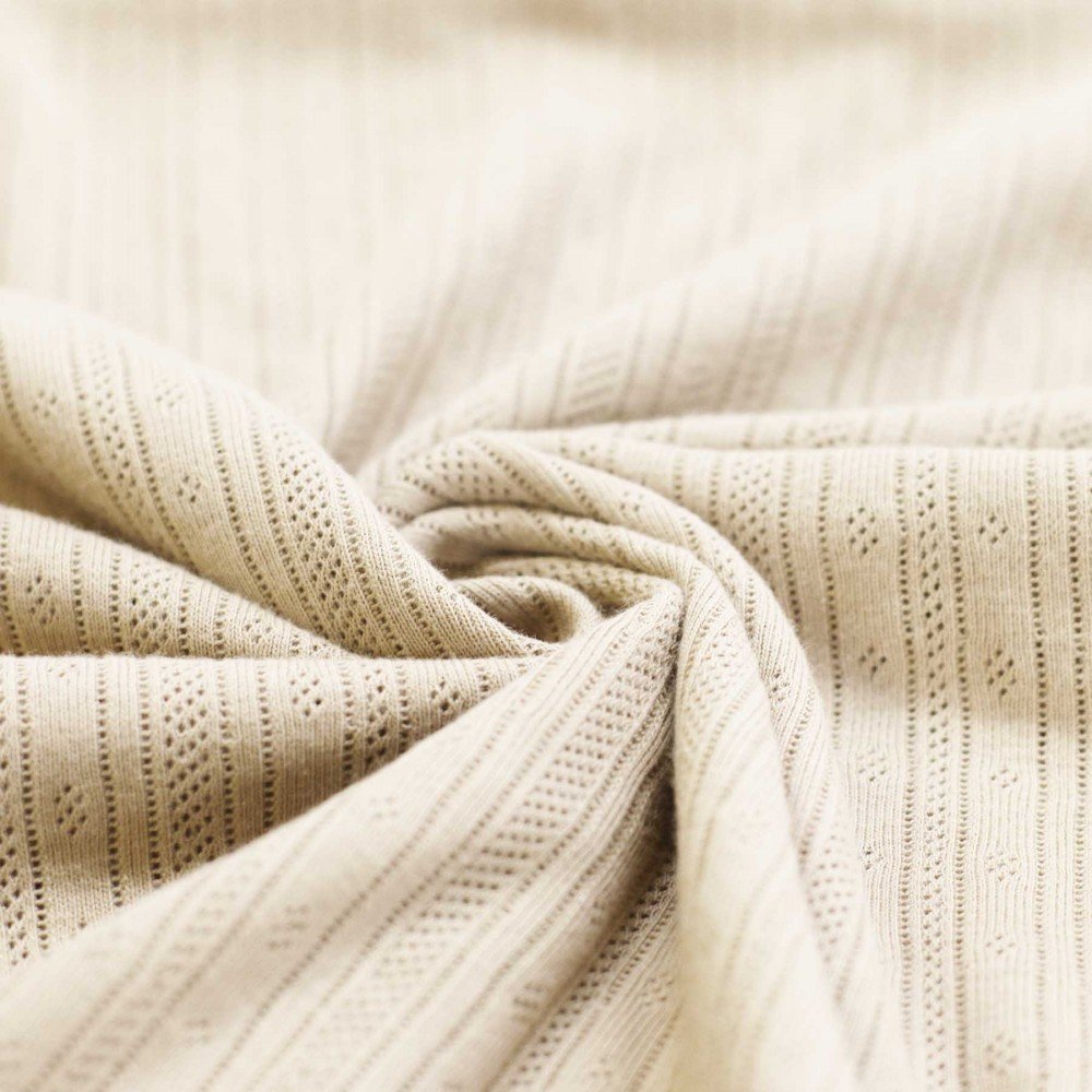 Pointoille Bomuldsjersey Stof (Striber) Naturel Beige