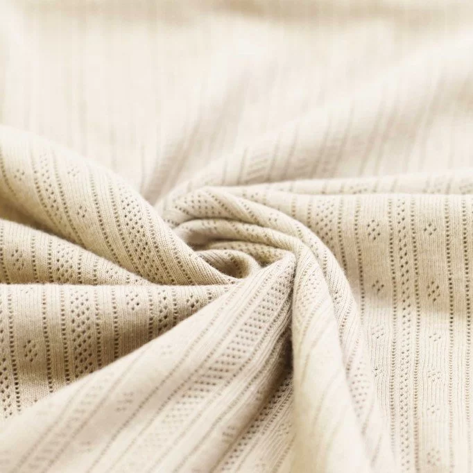 Kind houding wet Pointelle jersey stof strepen naturel beige kopen? Vanaf €5,75 p/m