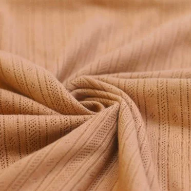 Pointoille Feinstrickjersey Stoff (Streifen) Pfirsich - (Jersey Stoffe)