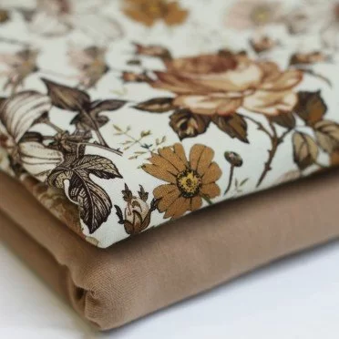 Jersey Cotton Fabric Digital Print - English Garden Cacao - (Jersey Cotton Fabric Digital Print)