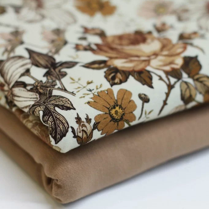 Jersey Cotton Fabric Digital Print - English Garden Cacao - (Jersey Cotton Fabric Digital Print)