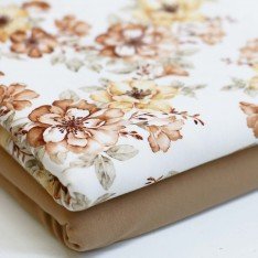 Bomuldjersey Digital Print - Fransk Blomst Kakao