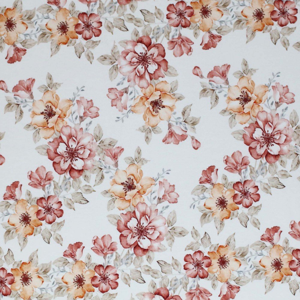 Bomuldjersey Digital Print - Fransk Blomst Lerrosa