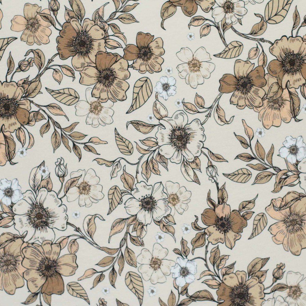 Bomuldjersey Digital Print - Landlige Blomst Beige