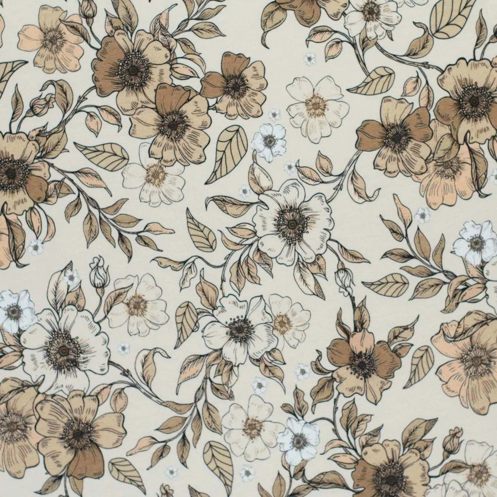 Jersey Katoen Digitale Print - Landelijke Bloem Beige