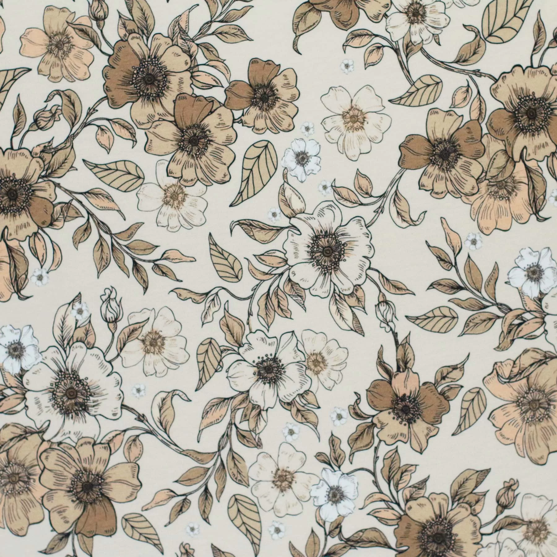 Jersey Katoen Digitale Print - Landelijke Bloem Beige