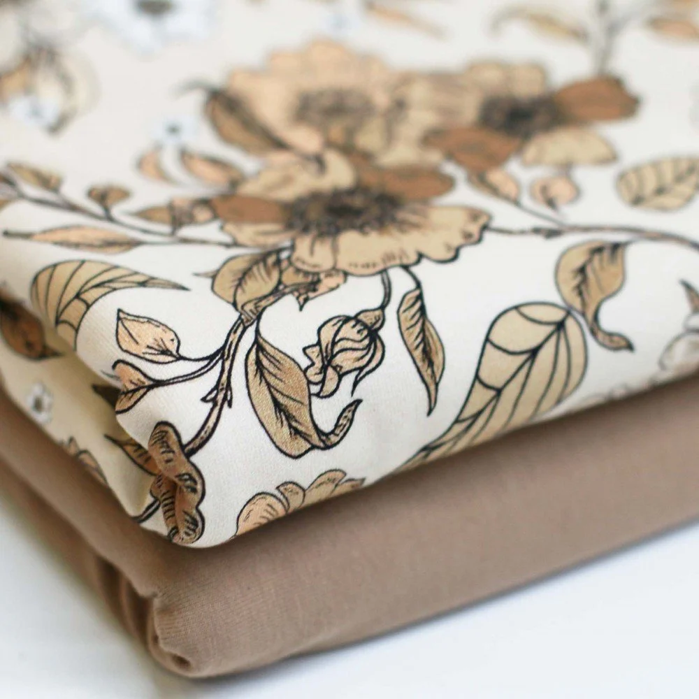 Jersey Katoen Digitale Print - Landelijke Bloem Beige