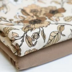 Bomuldjersey Digital Print - Landlige Blomst Beige