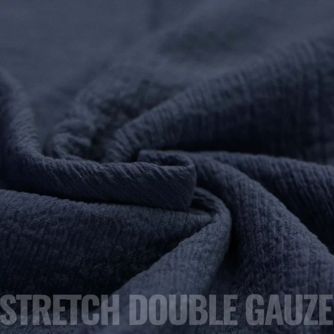 Tissu Double Gaze Stretch Marine - (Tissus Deco)