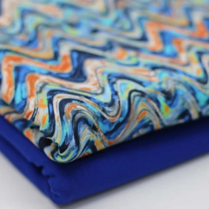 Dzianina Bambusowy Jersey Druk Cyfrowy - Fale Geometryczne | Rijs Textiles Dzianina Bambusowy Jersey Druk Cyfrowy - Fale Geometryczne Tkaniny Dzianiny Wzorzyste